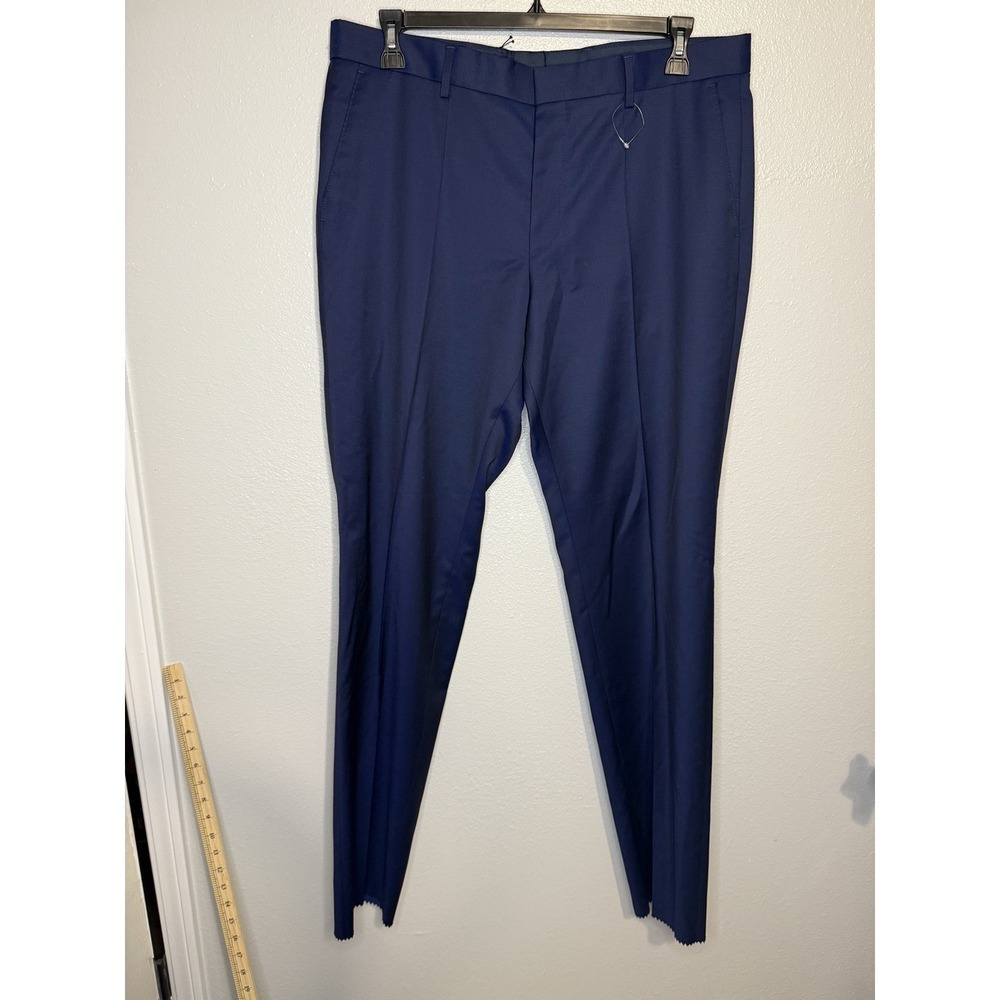Hugo Boss Men's Modern-Fit Solid Wool-Blend‎ Suit Trousers Navy Raw Hem 44L